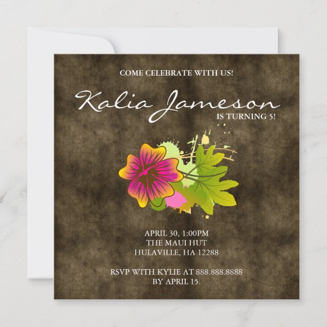 Invitación Fiesta de cumpleaños de Luau invita a la flor de H (Anverso)