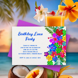 Invitación Fiesta de cumpleaños de Luau Purple Hibiscus Swag