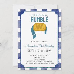 Invitación Fiesta de Cumpleaños de Lucha con Gingham Azul