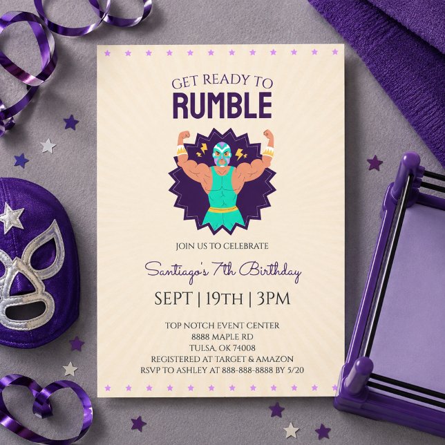 Invitación Fiesta de Cumpleaños de Lucha Libre Retro (Subido por el creador)