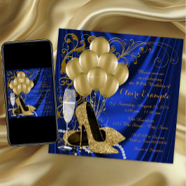 Invitación Fiesta de Cumpleaños de Lujo Azul Real y Dorado pa
