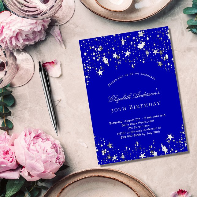 Invitación Fiesta de cumpleaños de lujo de estrellas azules r (Subido por el creador)