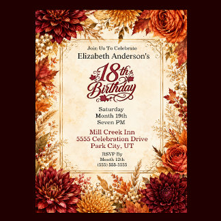 Invitación Fiesta de cumpleaños de lujo de otoño 18