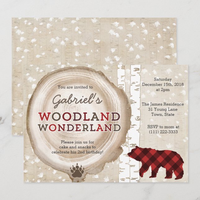 Invitación Fiesta de cumpleaños de lumberjack dorado (Anverso / Reverso)