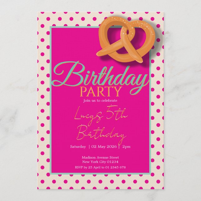 Invitación Fiesta de Cumpleaños de Lunares Rosados (Anverso)