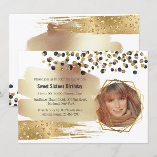 Invitación Fiesta de cumpleaños de Luxury Gold purpurina