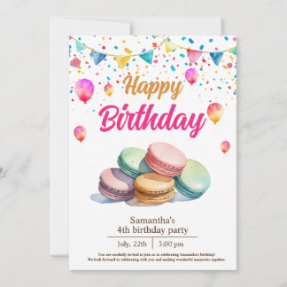 Invitación fiesta de cumpleaños de macarons adorable y de col