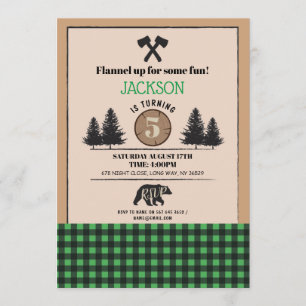 Invitación Fiesta de cumpleaños de maderas de osito de leñado