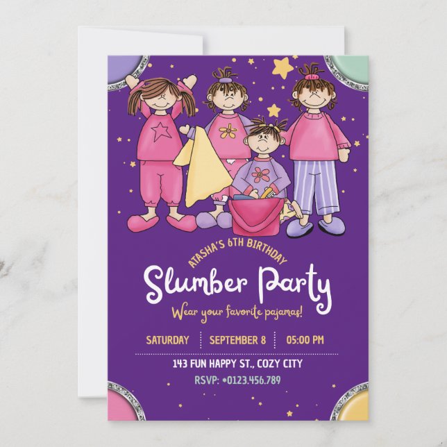 Invitación Fiesta de cumpleaños de madrugada con amigos (Anverso)