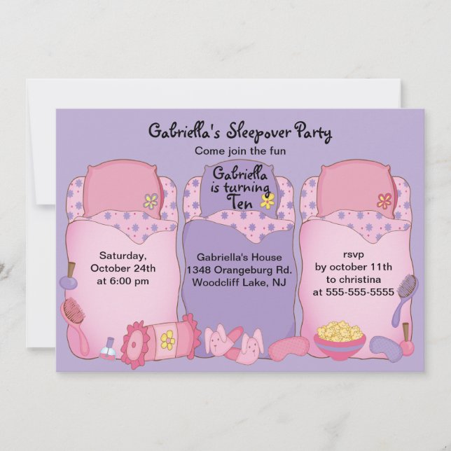 Invitación Fiesta de cumpleaños de madrugada morada (Anverso)