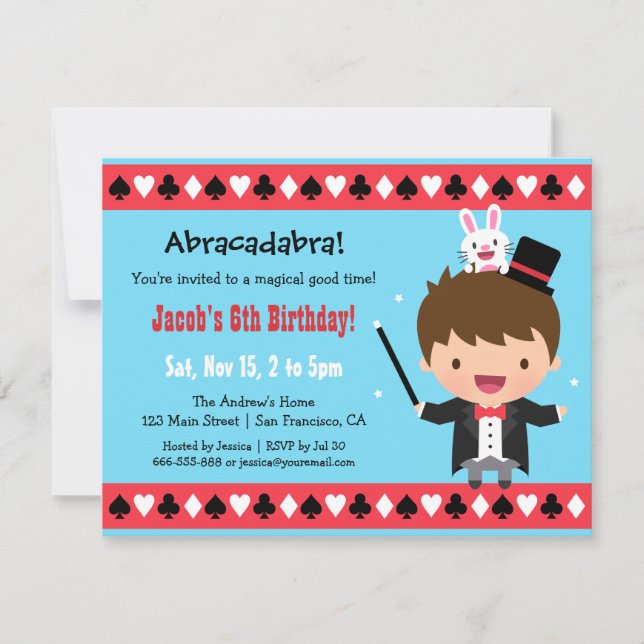 Invitación Fiesta de cumpleaños de magia para niños con mago  (Anverso)