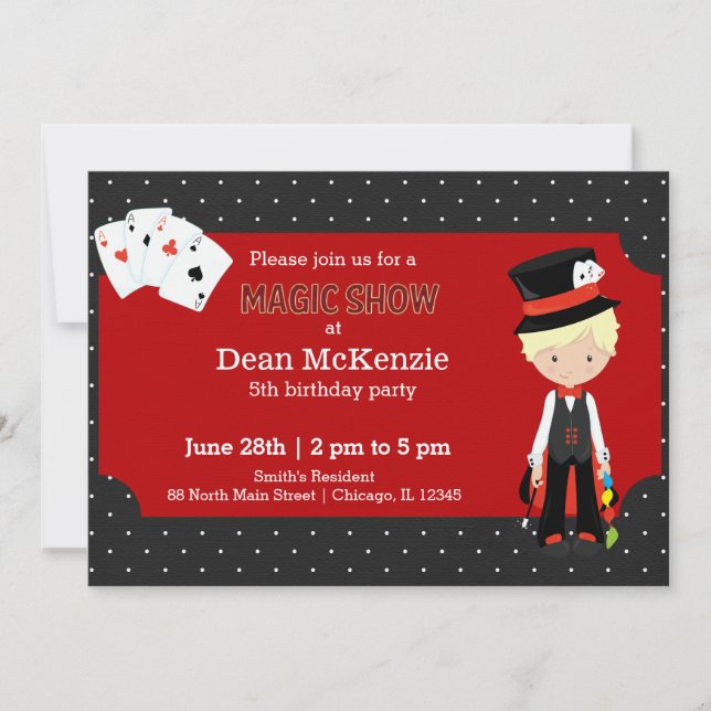 Invitación fiesta de cumpleaños de Magic Show (Anverso)