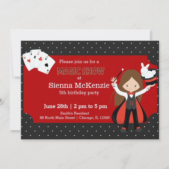 Invitación fiesta de cumpleaños de Magic Show (Anverso)