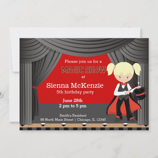 Invitación fiesta de cumpleaños de Magic Show (Anverso)