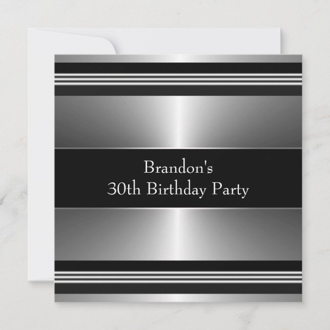 Invitación Fiesta de cumpleaños de Mans Black y Silver (Anverso)
