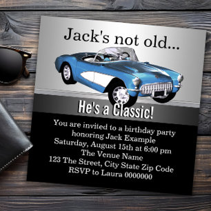 Invitación Fiesta de cumpleaños de Mans Blue Antique Car