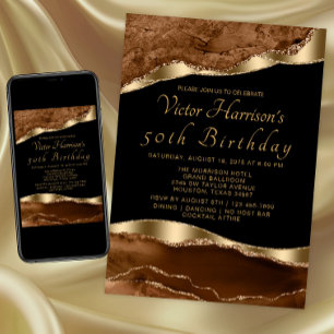 Invitación Fiesta de cumpleaños de Mans Brown Black Gold Agat