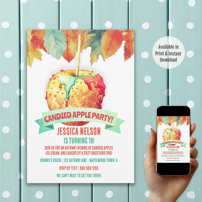 Invitación Fiesta de cumpleaños de manzana caramelizada de ot (Available in Print and Instant Download)