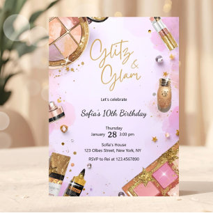 Invitación Fiesta de Cumpleaños de Maquillaje Glam Rosa Claro