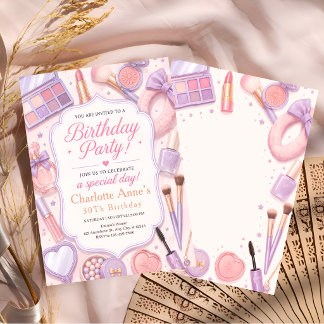 Invitación Fiesta de Cumpleaños de Maquillaje Pastel