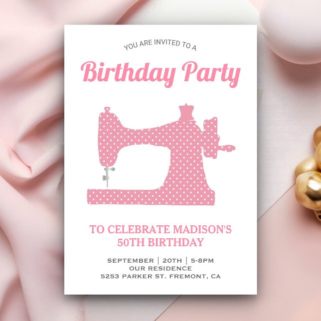 Invitación Fiesta de Cumpleaños de Máquina de Coser Rosa (Subido por el creador)