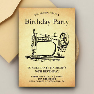 Invitación Fiesta de Cumpleaños de Máquina de Coser Vintage