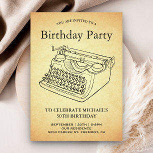 Invitación Fiesta de Cumpleaños de Máquina de Escribir Antigu