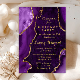 Invitación Fiesta de cumpleaños de Marble Agate Purple and Go