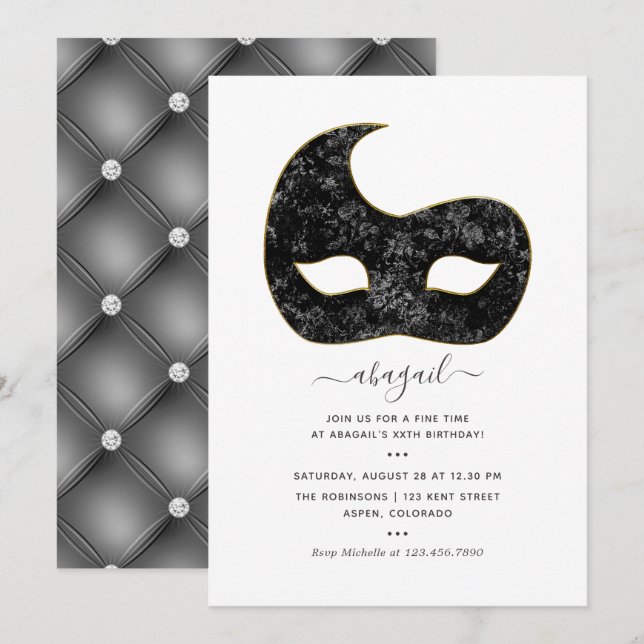 Invitación Fiesta de cumpleaños de Mardi Gras (Anverso / Reverso)