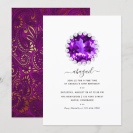 Invitación Fiesta de cumpleaños de Mardi Gras de púrpura y do