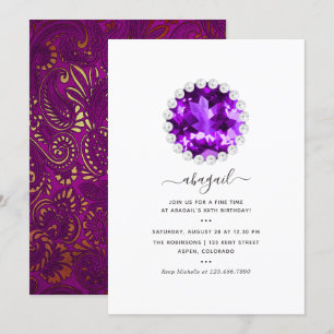 Invitación Fiesta de cumpleaños de Mardi Gras de púrpura y do