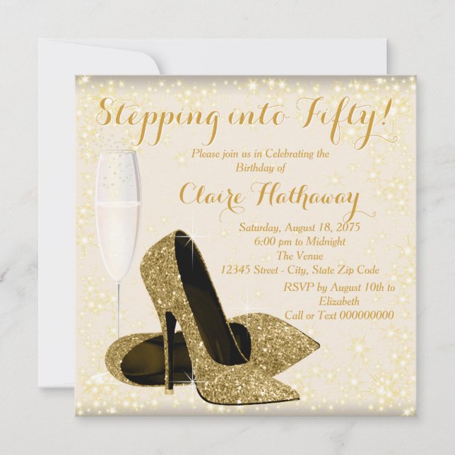 Invitación Fiesta de Cumpleaños de Marfil y Oro para Mujer (Anverso)