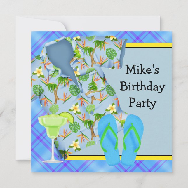 Invitación Fiesta de cumpleaños de Margarita BBQ del hombre (Anverso)