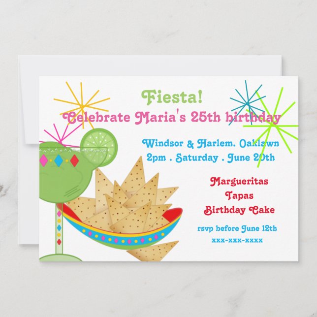 Invitación Fiesta de cumpleaños de Margueritas y Tapas (Anverso)