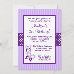 Invitación Fiesta de Cumpleaños de Mariposa de Lunares Rayada