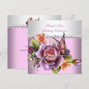 Invitación Fiesta de cumpleaños de mariposa de rosas blancas