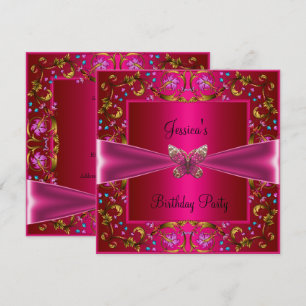 Invitación Fiesta de Cumpleaños de Mariposa Rosa Floral Fushi