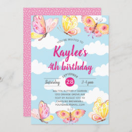 Invitación Fiesta de cumpleaños de mariposas Chicas rosados