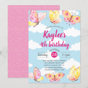 Invitación Fiesta de cumpleaños de mariposas Chicas rosados