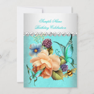 Invitación Fiesta de Cumpleaños de Mariposas con Rosas de Dur
