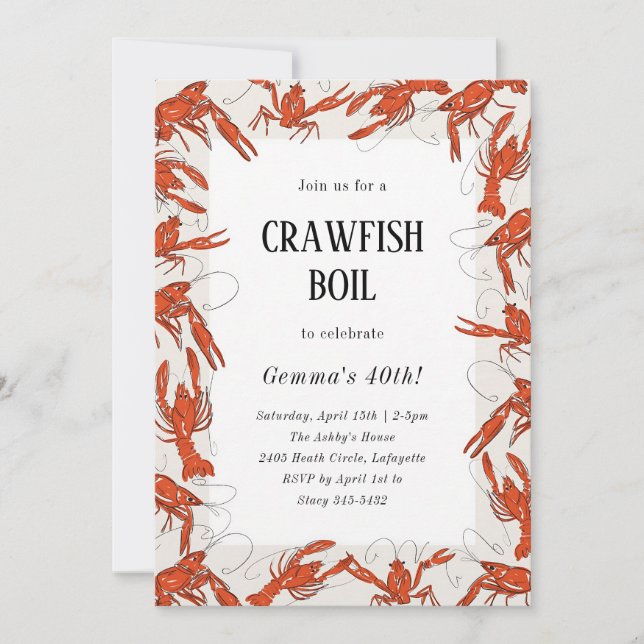 Invitación Fiesta de Cumpleaños de Mariscos con Cangrejos Roj (Anverso)