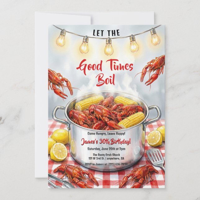 Invitación Fiesta de Cumpleaños de Mariscos de Cangrejo de Rí (Anverso)