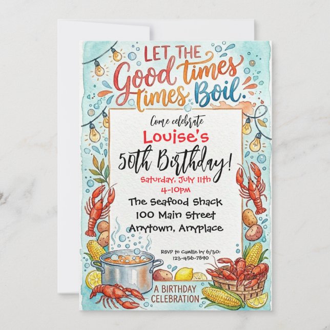 Invitación Fiesta de Cumpleaños de Mariscos Hervidos (Anverso)