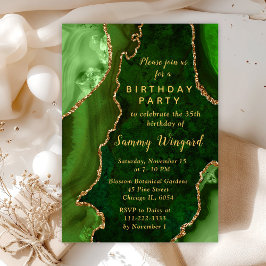 Invitación Fiesta de cumpleaños de Mármol Green y Gold Agate