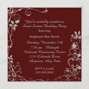 Invitación Fiesta de cumpleaños de Maroon Faux Diamond Swirl