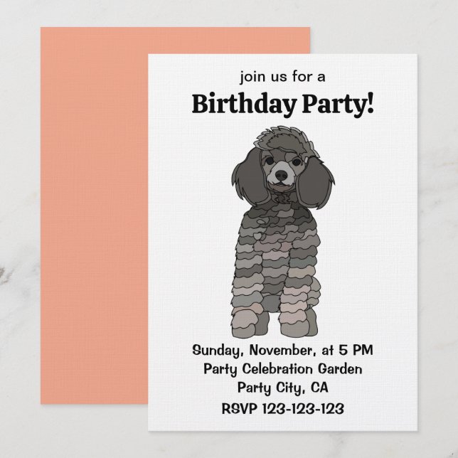 Invitación Fiesta de Cumpleaños de Mascota Perro Caniche (Anverso / Reverso)
