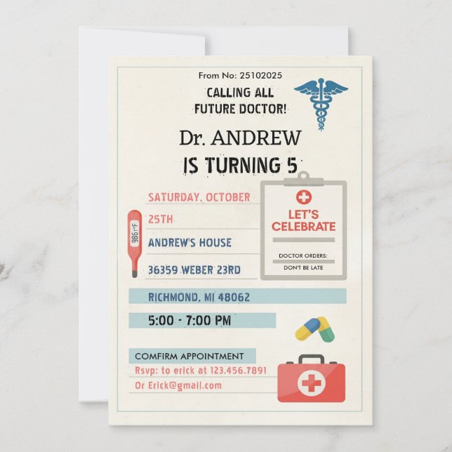 Invitación Fiesta de Cumpleaños de Médico Digital Personaliza (Anverso)