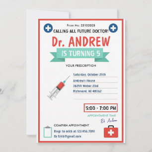 Invitación Fiesta de Cumpleaños de Médico para Niños con Jueg