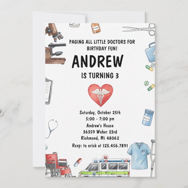 Invitación Fiesta de cumpleaños de médico personalizada digit (Anverso)
