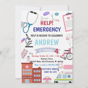 Invitación Fiesta de Cumpleaños de Médico Personalizado para 
